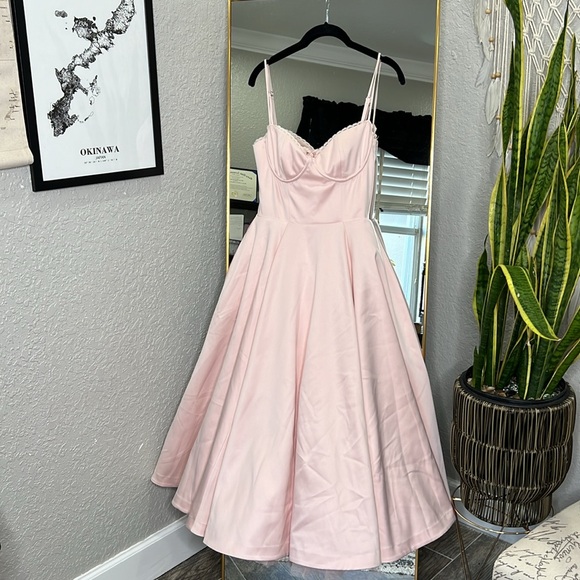 House of CB 'Mademoiselle' Ballerina Pink Satin Tulle Midi Dress NWOT - Picture 9 of 12